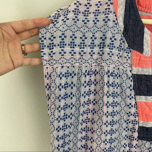 SUNDRY Coral Pink Blue Grey Colorblock Stitch Geo-Stripe Tunic Top NEW - Picture 5 of 11